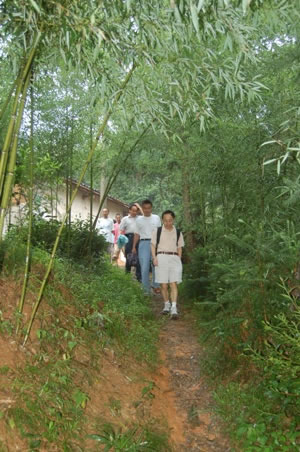 The paved road that Hui Yu needs to walk everyday to school